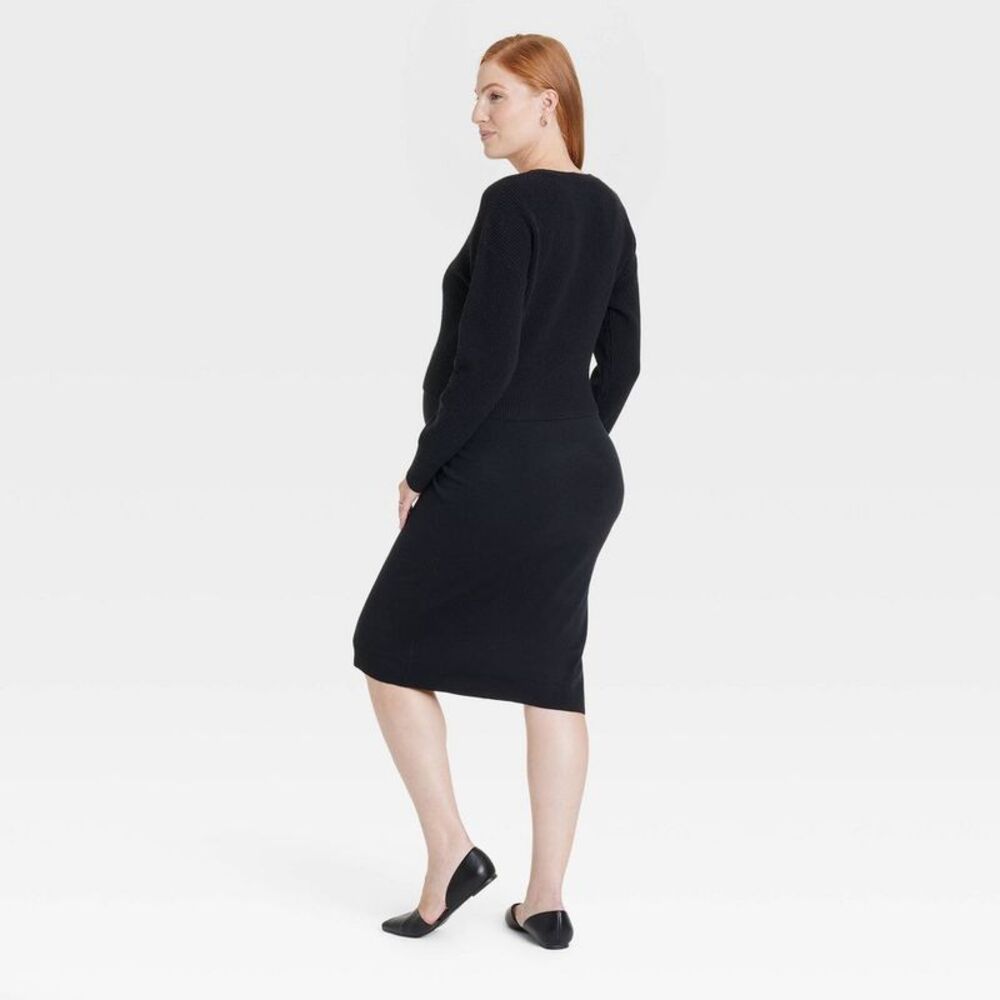 Open Box - Long Sleeve Midi Maternity Sweater Dress - Isabel Black - Picture 2 of 4